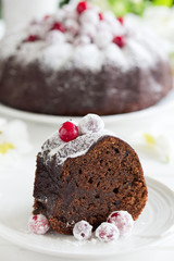 Chocolate cake with cranberries, new year, Christmas.
