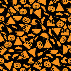 Naklejka premium seamless pattern.halloween background.halloween orange symbols