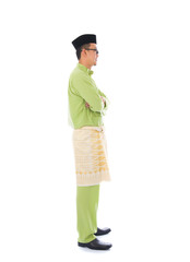indonesian male during ramadan festival with isolated white back