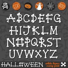 halloween straszna czcionka z kości drukowane litery - obrazy, fototapety, plakaty