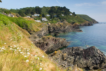 View from South West Coast path near Polperro Cornwall England