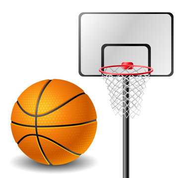 Basketball ball and basket