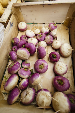 Turnips in the wooden crate