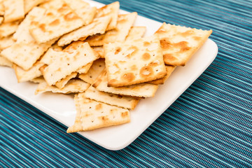 Crackers on a plate.