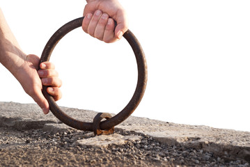 hands and old ring isolated