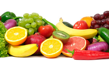 fresh fruits and vegetables isolated on white background