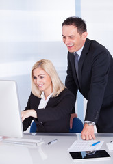 Two Businesspeople Looking At Computer