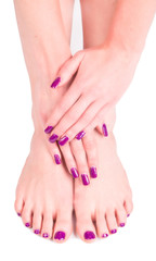 Beautiful woman Hands and sole. Manicure concep