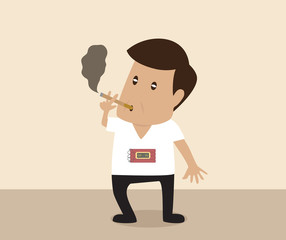 Man is Smoking with bomb timer