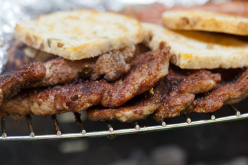 barbecue with delicious grilled meat on grill