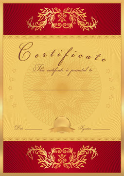 Certificate / Diploma template, background. Golden frame