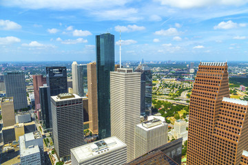 aerial of modern buildings in downtown Houston