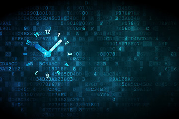 Time concept: Clock on digital background - obrazy, fototapety, plakaty