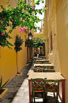 Fototapeta Narrow street in city of Rethymno, Crete, Greece