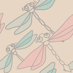 Seamless Vector Pattern with Dragonflies