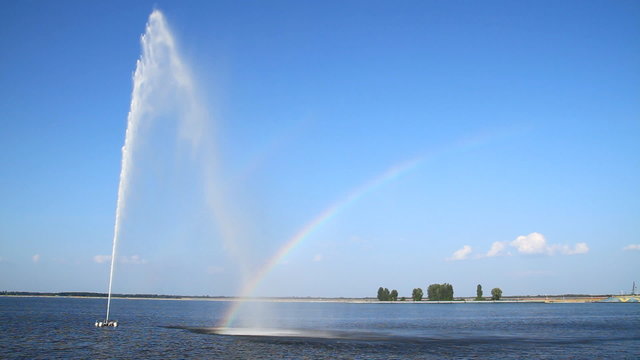 Rainbow on the water fountain in Vyshgorod, Ukraine
