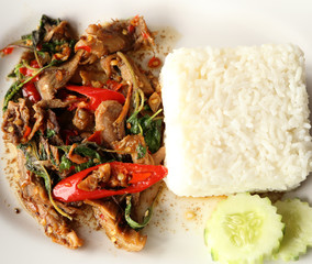 A fresh dish of Thai style food, Fried pork with sweet basi