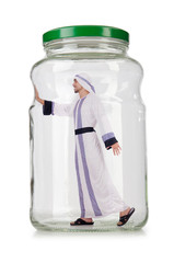 Arab businessman in glass jar