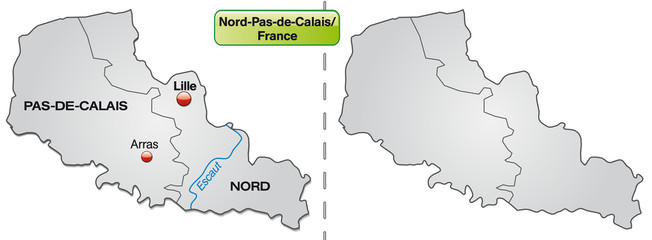 Inselkarte von Nord-Pas-de-Calais mit Grenzen in Grau