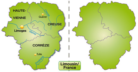 Inselkarte von Limousin mit Grenzen in Grün