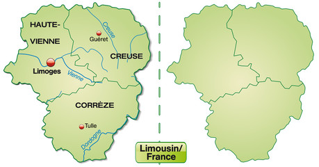 Inselkarte von Limousin mit Grenzen in Pastelgrün