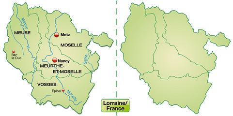 Inselkarte von Lothringen mit Grenzen in Pastelgr&uuml;n