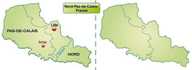 Inselkarte von Nord-Pas-de-Calais mit Grenzen in Pastelgrün