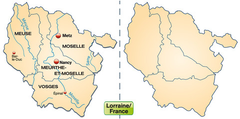 Inselkarte von Lothringen mit Grenzen in Pastelorange