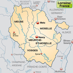 Umgebungskarte von Lothringen mit Grenzen in Pastelorange