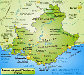 Umgebungskarte von Provence-Alpes-Côte d´Azur als Übersichtskart