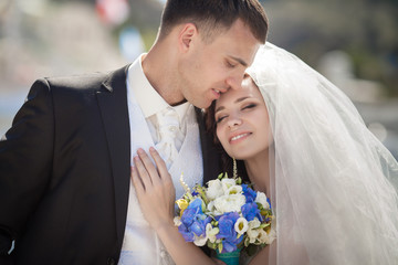 bride and groom at wedding day
