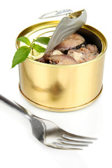 Open tin can, isolated on white