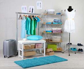 Women wardrobe in blue tones