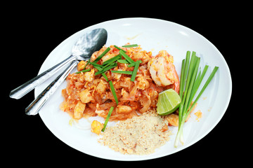 Thai food Pad thai , Stir fry noodles with shrimp in padthai .