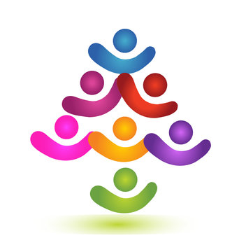 Tree teamwork colorful social logo vector
