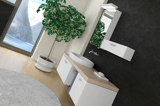 Bathroom interior with modern wash basin / sink