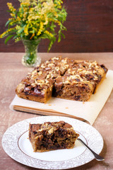 Chocolate and oat cake with nuts