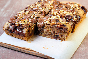 Chocolate and oat cake with nuts