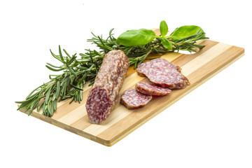 Salami with rosemary, basil