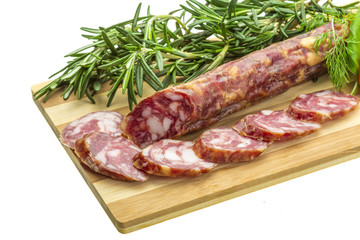 Salami with rosemary, basil and tomato