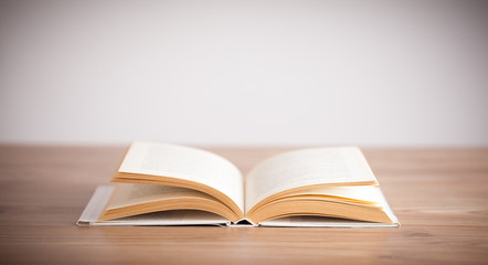 Open Book on wood background