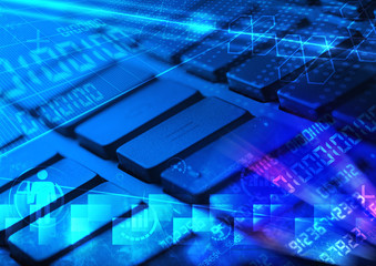 Keyboard with glowing programming codes