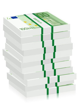 one hundred euro banknotes stacks