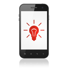 Business concept: Light Bulb on smartphone