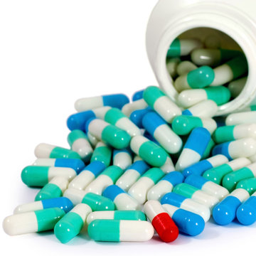 Many colorful pills and tablets antibiotic pharmacy