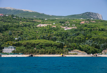 Summer landscape of the Black Sea and mountains in Crimea