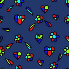 heart flower cartoon seamless pattern