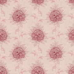 Seamless pattern with peony drawings