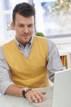 Young man using laptop computer
