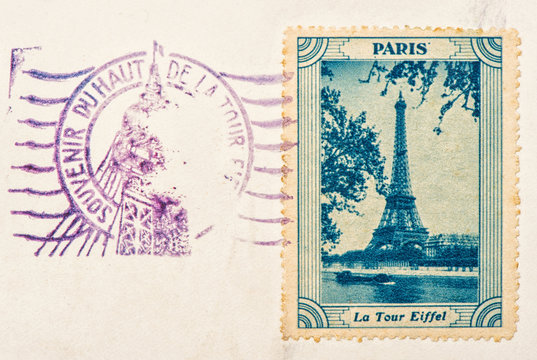 Fototapeta vintage stamp with Eiffel Tower Paris